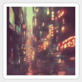 Urban Atmosphere Artistry - Moody Anime Noir Cinematic Japanese Cityscape Sticker